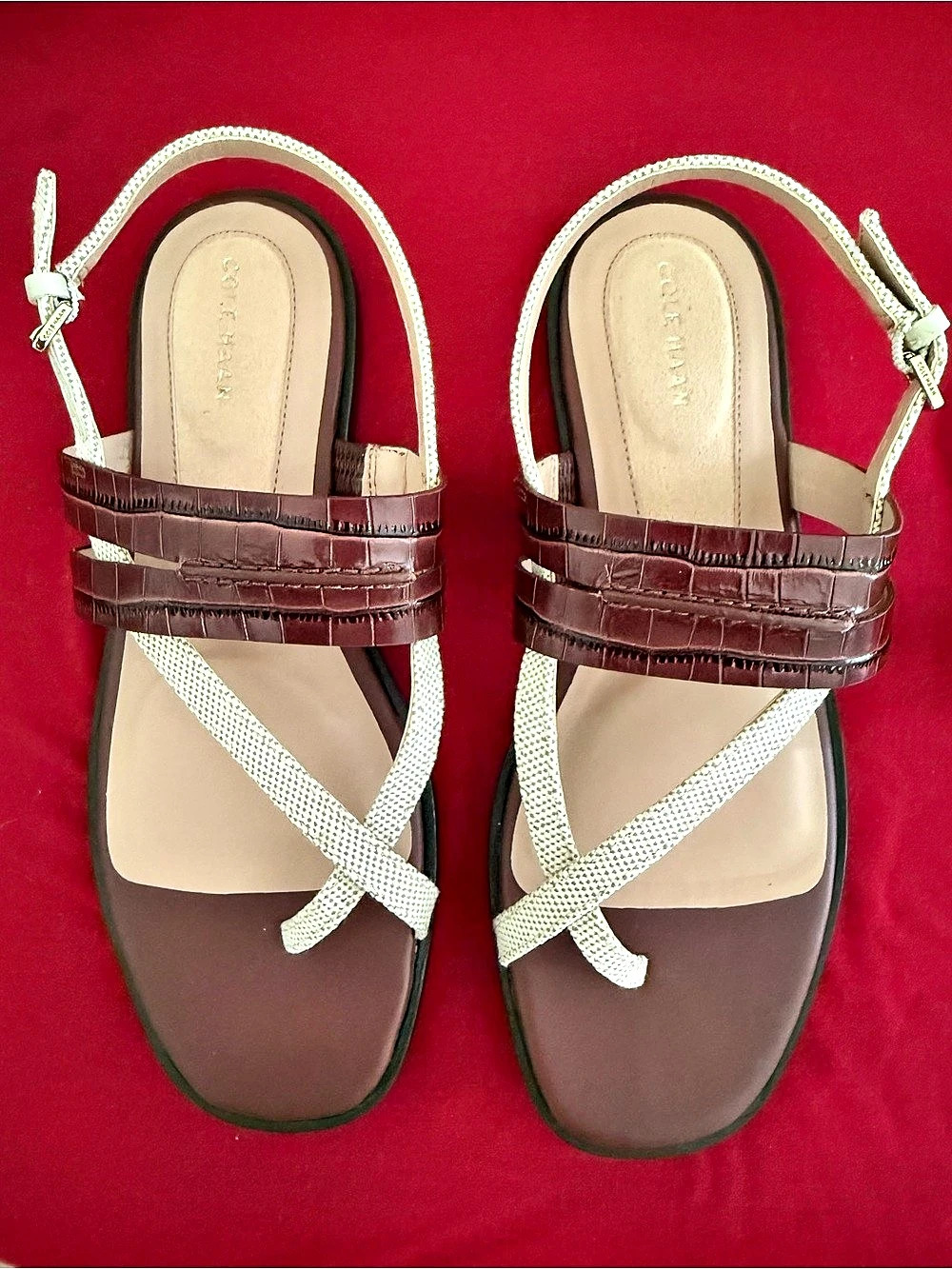 Cole Haan ZeroGrand Strappy Sandals in Brown & White US 875